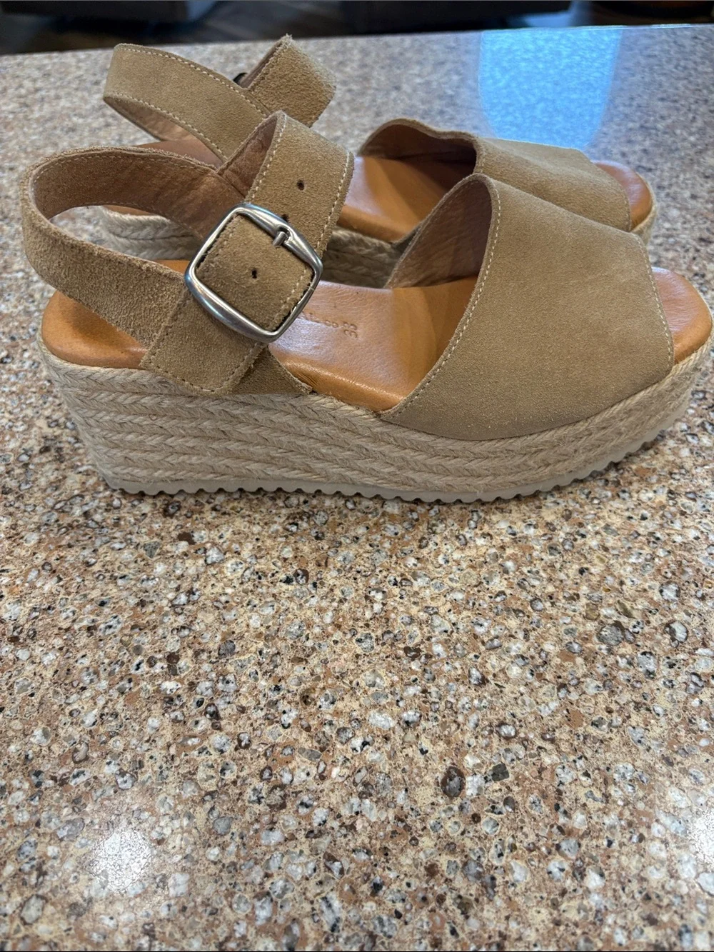 The Spanish Sandal Co. Beige Suede Platform Espadrille Sandals - Size 38 / US 7.